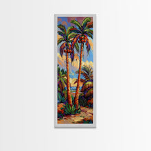 Load image into Gallery viewer, Abstract Canvas Painting of Beach Landscape, Palm Tree Art Print, Tall and Narrow Canvas Art of Ocean, Beachy Wall Art for Living Room
