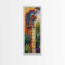 Carregar imagem no visualizador da galeria, Aztec Inspired Canvas Painting Framed and Printed, Long Narrow Wall Art for Large Space, Beach House Wall Art, Tropical Wall Art Print
