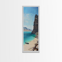 Load image into Gallery viewer, Framed Coastal Landscape Art Printed on Canvas, Contemporary Modern Beach Art, Vertical Tall and Narrow Oversized Art Print for Living Room
