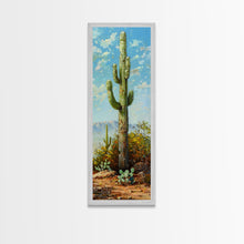 Load image into Gallery viewer, Framed Printed Acrylic Canvas Painting of Saguaro Cactus, Colorful Desert Art Print, Modern Western Wall Art Print, Office Wall Decor

