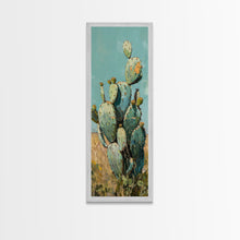 Load image into Gallery viewer, Botanical Desert Art Print of Cactus Framed on Canvas, Framed Western Art, Colorful Landscape Painting, Vertical Art for Living Room

