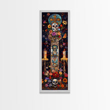 Load image into Gallery viewer, Dia De Los Muertos Sugar Skull Canvas Painting, Gothic Wall Art Print, Skinny Framed Canvas Art, Colorful Day of The Dead Poster Art
