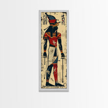 Load image into Gallery viewer, Egyptian Art Depiction of Horus - Framed Canvas Print, Midcentury Modern Wall Art, Skinny Art, Tall Art, Living Room Decor
