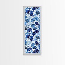 Load image into Gallery viewer, Blue and White Floral Pattern on White Background - Framed Canvas Print, Boho Art, Skinny Art, Tall Art, Midcentury Modern Art, Bedroom Wall Decor
