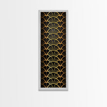 Load image into Gallery viewer, Abstract Gold Geometric Pattern on Black Background - Framed Canvas Print, Art Deco Style, Skinny Art, Tall Art, Midcentury Modern Art, Living Room Wall Decor
