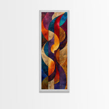 Load image into Gallery viewer, Colorful Abstract Design in Swirling Patterns - Framed Canvas Print, Midcentury Modern Art, Skinny Art, Tall Art, Living Room Wall Decor, Boho Art

