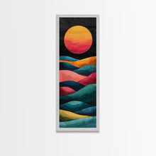 Carregar imagem no visualizador da galeria, Abstract Sunset Over Hills Midcentury Modern Art - Framed Canvas Print, Boho Art, Skinny Art, Living Room Art, Bedroom Decor, Minimalist Landscape
