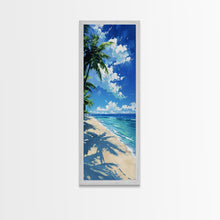 Load image into Gallery viewer, Crystal Clear Waters And Palm Trees On A Sandy Beach Skinny Art Framed Canvas Print For Bedroom Or Guest Room Decor
