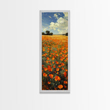 Carregar imagem no visualizador da galeria, Expansive Poppy Field Under a Bright Blue Sky on a Framed Canvas Print Skinny Art Piece
