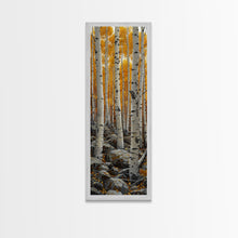 Cargar imagen en el visor de la galería, Birch Tree Forest, Framed Canvas Print, Skinny / Tall Wall Art, Living Room Decor, Landscape Painting, Nature Decor
