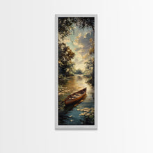 Carregar imagem no visualizador da galeria, Antique Canoe Framed Canvas Print, lake House Decor, Lake Life Wall Art, Tall Wall Art For Small Spaces
