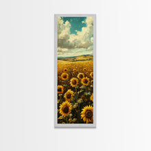Load image into Gallery viewer, Bright Sunflowers Field Warm Countryside Farmhouse Wall Art Framed Canvas Print Tall Art Ukiyo-e Japanese Style Art
