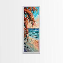 Carregar imagem no visualizador da galeria, Expressive Coastal Shoreline Landscape in Blue and Orange, Abstract Painting on Framed Canvas Print, Perfect for Beach-Themed Wall Art

