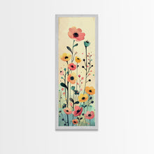Carregar imagem no visualizador da galeria, Bright Field of Wildflowers Skinny Art Tall Art Japanese Ukiyo-e Inspired Floral Print Framed Canvas Wall Art

