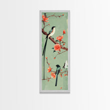 Load image into Gallery viewer, Elegant Birds on Branches Skinny Art Tall Art Japanese Ukiyo-e Inspired Bird and Nature Framed Canvas Print
