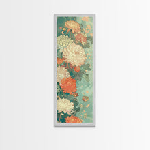 Load image into Gallery viewer, Skinny Art of Chrysanthemums in Soft Pastels with Intricate Petal Design on Framed Canvas Print
