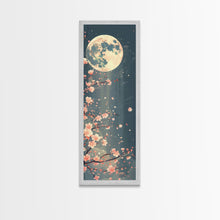 Carregar imagem no visualizador da galeria, Full Moon with Cherry Blossom Ukiyo-e Art, Framed Canvas Print Perfect for Skinny and Tall Spaces, Japanese Style Art
