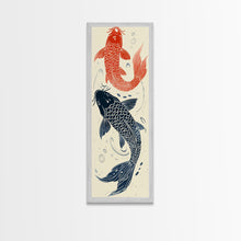 Load image into Gallery viewer, Elegant Koi Fish in Minimalist Japanese Art Style, Tall and Skinny Framed Canvas Print for Ukiyo-e Art Lovers
