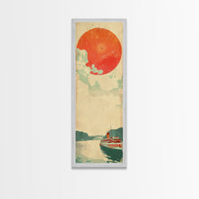 Load image into Gallery viewer, Large Red Sun Over River, Japanese Art Inspired by Ukiyo-e, Framed Canvas Print for Tall Skinny Wall Spaces
