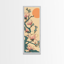 Load image into Gallery viewer, Delicate Magnolia Blossoms in Ukiyo-e Style, Tall Skinny Framed Canvas Print, Japanese Art for Vertical Spaces

