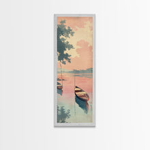 Load image into Gallery viewer, Serene Boat on Water, Autumn Trees, Japanese Art, Skinny Art, Tall Art, Framed Canvas Print, Ukiyo-e Style
