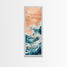 Load image into Gallery viewer, Majestic Wave, Peach Sky, Japanese Art, Skinny Art, Tall Art, Framed Canvas Print, Ukiyo-e Style
