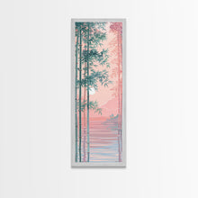 Load image into Gallery viewer, Bamboo Forest, Soft Pink Light, Japanese Art, Skinny Art, Tall Art, Framed Canvas Print, Ukiyo-e Style
