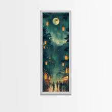 Load image into Gallery viewer, Framed Canvas Print Of A Nighttime Japanese Festival Scene With Lanterns And Pine Trees, Traditional Wall Art Ready To Hang
