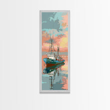 Cargar imagen en el visor de la galería, Fishing Boat, Calm Waters, Japanese Art, Skinny Art, Tall Art, Framed Canvas Print, Ukiyo-e Style
