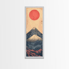 Load image into Gallery viewer, Mount Fuji Under a Red Sun Skinny Art Ukiyo-e Tall Framed Canvas Print Inspired by Japanese Landscape
