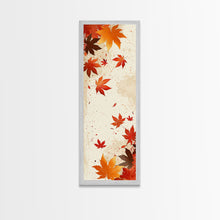Load image into Gallery viewer, Skinny Art Autumn Leaves In Japanese Style Wood Block Print Warm Red And Orange Tones On Framed Canvas Print, Tall Art Ukiyo-e
