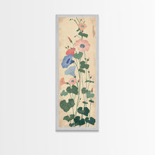 Load image into Gallery viewer, Skinny Art Tall Art Framed Canvas Print Stylized Morning Glory Blossoms In Subtle Pastel Hues Ukiyo-e Japanese Style Art Wood Block Print
