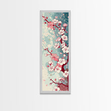 Load image into Gallery viewer, Delicate Pink Flowers On Branch Gentle Tones Skinny Art Tall Art Framed Canvas Print Japanese Style Art Ukiyo-e Art Wood Block Print Floral
