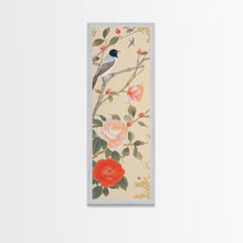 Load image into Gallery viewer, Bird On Branch With Red Peonies And Green Leaves Tall Art Skinny Art Framed Canvas Print Japanese Style Art Ukiyo-e Wood Block Print
