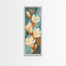 Load image into Gallery viewer, Light Cream Magnolia Blooms On Abstract Background Skinny Art Tall Art Framed Canvas Print Japanese Style Art Ukiyo-e Art Wood Block Print Delicate Decorative
