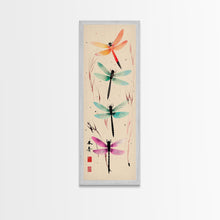Load image into Gallery viewer, Dragonflies In Flight With Delicate Details Japanese Style Framed Canvas Print, Wall Art Ready To Hang For Nature Lovers
