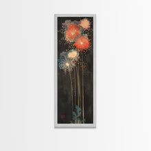 Cargar imagen en el visor de la galería, Colorful Fireworks Display Against A Dark Night Sky, Skinny Art Tall Wall Art Framed Canvas Print Japanese Style Art
