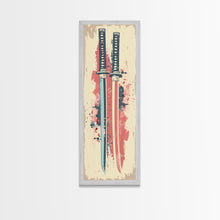 Carregar imagem no visualizador da galeria, Abstract Samurai Swords Framed Canvas Print Ukiyo-e Art Japanese Style Tall Art Skinny Art Wood Block Print
