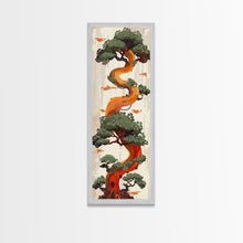 Load image into Gallery viewer, Curved Tree With Green Foliage Ukiyo-e Art Japanese Style Framed Canvas Print Wood Block Print Skinny Art Tall Art
