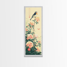 Load image into Gallery viewer, Bird Perched On Floral Branch With Butterfly Ukiyo-e Art Framed Canvas Print Japanese Style Tall Art Wood Block Print Skinny Art
