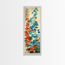 Load image into Gallery viewer, Delphinium Flowers Japanese Garden Art In Traditional Ukiyo-e Style Framed Canvas Print Tall Skinny Wood Block Floral Wall Decor
