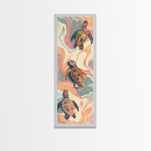 Load image into Gallery viewer, Sea Turtles Marine Life Japanese Style Art On Framed Canvas Print Ukiyo-e Tall Skinny Oceanic Wood Block Wall Decor
