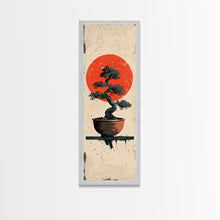 Carregar imagem no visualizador da galeria, Canvas Print Bonsai Tree Silhouette Against Red Sun, Minimalistic Japanese Style Art For Modern Home, Wall Decoration
