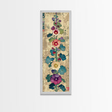 Cargar imagen en el visor de la galería, Colorful Hollyhock Flowers Traditional Japanese Woodblock Style Tall Skinny Framed Canvas Print Wall Art
