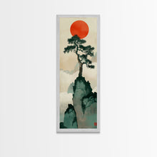 Load image into Gallery viewer, Bonsai Tree Mountain Red Sun Japanese Tall Wall Art Skinny Framed Canvas Print Ukiyo-e Style
