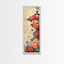Load image into Gallery viewer, Vibrant Peonies Blooming Against A Soft Beige Background Traditional Japanese Aesthetic Tall Framed Canvas Print Floral Decor
