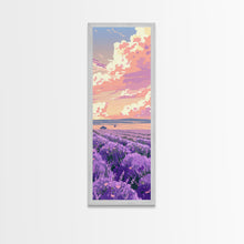 Carregar imagem no visualizador da galeria, Expansive Lavender Field Beneath a Dramatic Cloudy Sky in Warm Pastel Hues Ukiyo-e Art Japanese Framed Canvas Print Skinny Tall Art
