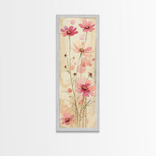 Load image into Gallery viewer, Delicate Pink Flowers with Tall Stems on a Subtle Beige Background Ukiyo-e Art Japanese Framed Canvas Print Skinny Tall Art
