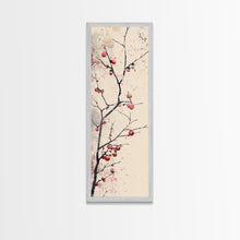 Cargar imagen en el visor de la galería, Minimalist Japanese Tree Branch With Red Berries, Ukiyo-e Woodblock Style Canvas, Framed Canvas Print, Japanese Tall Skinny Wall Art, Ready To Hang
