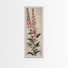 Load image into Gallery viewer, Skinny Art Tall Art Foxglove Flowers Wood Block Print Japanese Style Art Vertical Composition Framed Canvas Print
